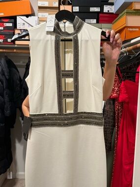 bebe White Mini Dress with Metallic Trim